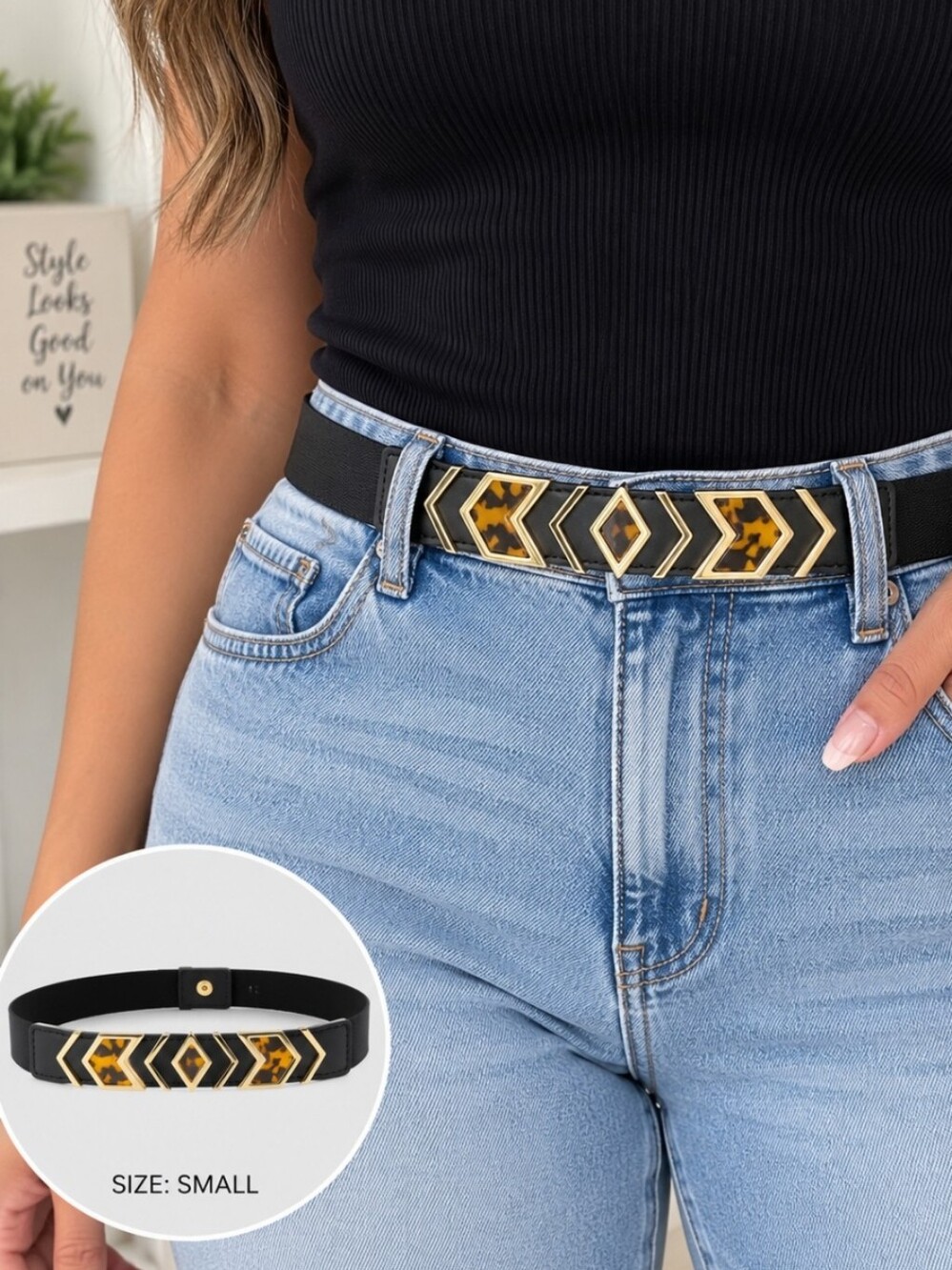 Express Geometric Tortoiseshell Accent Elastic Waist Belt